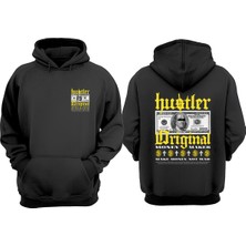 The Wert Unisex Hustler Original Money Maker Tasarım Ön Arka Baskılı Normal Kalıp Siyah Sweatshirt