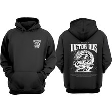 The Wert Unisex Anime Rısıng Vıctorıous Tasarım Ön Arka Baskılı Normal Kalıp Siyah Sweatshirt