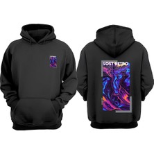 The Wert Unisex Lost Retro Tasarım Ön Arka Baskılı Normal Kalıp Siyah Sweatshirt