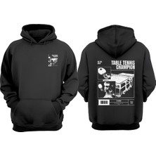 The Wert Unisex Table Tennis Champion Tasarım Ön Arka Baskılı Normal Kalıp Siyah Sweatshirt