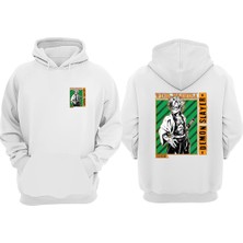 The Wert Unisex Demon Slayer Wind Hasıra Tasarım Ön Arka Baskılı Normal Kalıp Beyaz Sweatshirt