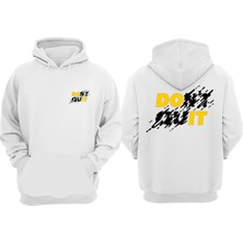The Wert Unisex Dont Quıt Tasarım Ön Arka Baskılı Normal Kalıp Beyaz Sweatshirt