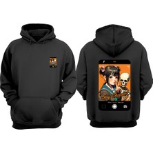 The Wert Cartoon Graphic Tasarım Ön Arka Baskılı Normal Kalıp Siyah Sweatshirt