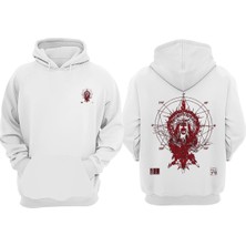 The Wert Red Şeytan Tasarım Ön Arka Baskılı Normal Kalıp Beyaz Sweatshirt