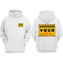 The Wert Unisex Garibanın Yüzü Gülürmü Tasarım Ön Arka Baskılı Normal Kalıp Beyaz Sweatshirt