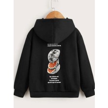 Janes Çocuk Unisex Kapüşonlu Ön ve Arka Moon Special Baskılı Sweatshirt - Siyah