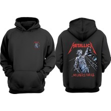 The Wert Metallica Heykel Tasarım Ön Arka Baskılı Normal Kalıp Siyah Sweatshirt