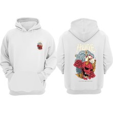 The Wert Hude Evil Tasarım Ön Arka Baskılı Normal Kalıp Beyaz Sweatshirt