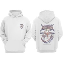 The Wert Kaykaylı Kurt Tasarım Ön Arka Baskılı Normal Kalıp Beyaz Sweatshirt