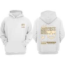 The Wert Self Respect Skull Tasarım Ön Arka Baskılı Normal Kalıp Beyaz Sweatshirt