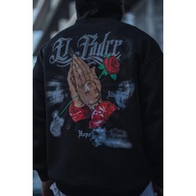 Janes Üç Iplik Penye Kapşonlu Baskılı Sweatshirt - Siyah