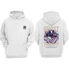 The Wert Unisex Ghost Samurai Tasarım Ön Arka Baskılı Normal Kalıp Beyaz Sweatshirt