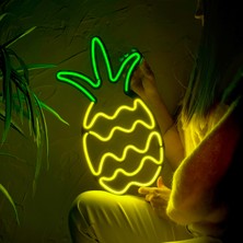 Tol Camp Ananas Neon Duvar Süsü | Modern ve Şık Metal Üzerine Neon Işık Duvar Sanatı (Tabelası), 25 cm x 45 cm