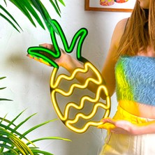 Tol Camp Ananas Neon Duvar Süsü | Modern ve Şık Metal Üzerine Neon Işık Duvar Sanatı (Tabelası), 25 cm x 45 cm