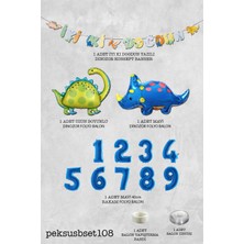 Pekshop Dinazor Tema Doğum Günü Balon Süsleme Seti Bannerlı Mavi Yaş Balonlu Dinozor Balon Paketi