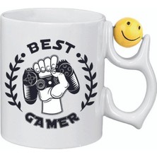 New Ay-Er Kişiye Özel Best Gamer Gülen Yüz Kulplu Süblimasyon Oyun Kolu Baskılı Beyaz Kupa Bardak