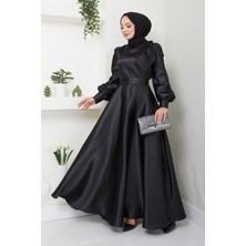 Ayşe Melek Tasarım Kadın Giyim Abiye Moda Saten Fiyonklu Uzun Tesettür Abiye Elbise 2745