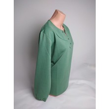 Yaşar Triko Kadın Mint Yeşil Armut Yaka Dört Düğmeli Uzun Kollu Bilek Lastikli Yan Yırtmaçlı Iki Iplik Bluz