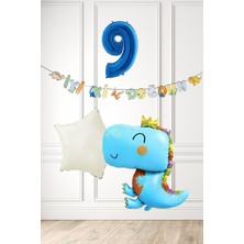 Pekshop Mavi Dinazor Tema Doğum Günü Balon Süsleme Seti Bannerlı Mavi Yaş Balonlu Dinozor Balon Paketi