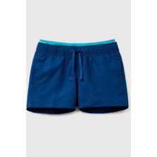 E U_beli Lastikli Düz Renk Deniz Şortu