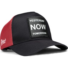 BlackBörk V1 Trucker Yesterday Now Tomorrow - 1 Kod Logolu Unisex Siyah-Kırmızı Şapka