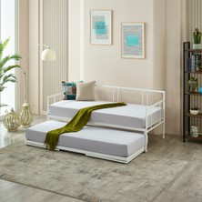 Mitrass Veluna Yavrulu Karyola Daybed Tek-Çift Kişilik Metal Karyola Beyaz