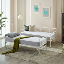 Mitrass Veluna Yavrulu Karyola Daybed Tek-Çift Kişilik Metal Karyola Beyaz