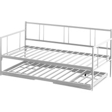 Mitrass Veluna Yavrulu Karyola Daybed Tek-Çift Kişilik Metal Karyola Beyaz