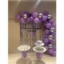Mor Gümüş Doğum Günü Hastane Süsleme Balon Seti 60'lı + Balon Zinciri