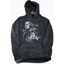 Fuddy Moda Unisex Joker Hahaha Baskılı Kapüşonlu Yıkamalı Sweatshirt, Oversize Dc Karakter Eskitme Hoodie