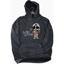 Fuddy Moda Unisex Peso Pluma Baskılı Kapüşonlu Yıkamalı Sweatshirt, Oversize Baskılı Vintage Hoodie