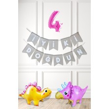 Pekshop Pembe Dinazor Tema Kız Doğum Günü Balon Süsleme Seti Bannerlı Pembe Yaş Balonlu Dinozor Balon Paketi