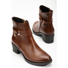 Dilimler Ayakkabı Kadın Topuklu Bot Günlük Taba Biyeli Kalın Topuklu