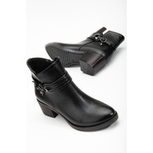 Dilimler Ayakkabı Kadın Topuklu Bot Günlük Siyah Biyeli Kalın Topuklu