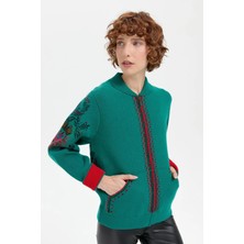 Desen Triko Kadın Hakim Yaka Arkası ve Kolu Çiçek Desenli Yün Ceket 24049 A.ö. Başı