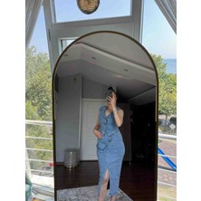 Denim yırtmaçlı etek