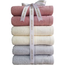 Özdilek Ditsy Havlu 6 Adet - Gri Krem Pembe