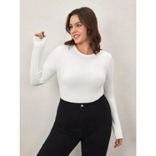 Lady Hazal Beyaz Bisiklet Yaka Atlet Boy Body Darkalıp Interlok Penye Kumaş Büyük Beden Body