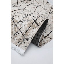 Diji Dekor Halı Vizon  Karo Yıkanabilir Saçaklı Kesme Ince Yolluk Kilim Salon Halısı Modelleri