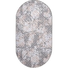 Diji Dekor Halı Gri3  Karo Yıkanabilir Oval Kesme Ince Yolluk Kilim Salon Halısı Modelleri