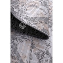 Diji Dekor Halı Gri3  Karo Yıkanabilir Oval Kesme Ince Yolluk Kilim Salon Halısı Modelleri