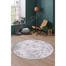 Diji Dekor Halı Gri  Karo Yıkanabilir Yuvarlak Kesme Ince Yolluk Kilim Salon Halısı Modelleri