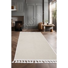 Diji Dekor Halı  Krem Pramit Yıkanabilir Saçaklı Kesme Ince Yolluk Kilim Salon Halısı Modelleri