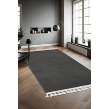 Diji Dekor Halı  Antrasit Pramit Kaymaz Yıkanabilir Saçaklı  Yolluk Kilim Salon Halısı Modelleri