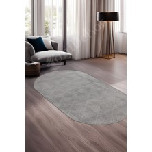 Diji Dekor Halı  Gri Pramit Kaymaz Yıkanabilir Saçaksız Oval Yolluk Kilim Salon Halısı Modelleri