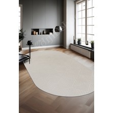 Diji Dekor Halı  Krem Pramit Desenli Kaymaz Yıkanabilir Oval Yolluk Kilim Salon Halısı Modelleri