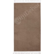 Diji Dekor Halı  Kahverengi Pramit Kaymaz Yıkanabilir Saçaklı  Yolluk Salon Halısı Modelleri