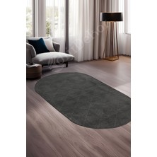 Diji Dekor Halı  Antrasit Pramit Desenli Saçaksız Oval Kesme Yolluk Kilim Salon Halısı Modelleri
