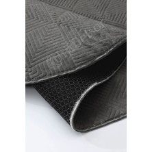 Diji Dekor Halı  Antrasit Pramit Desenli Saçaksız Oval Kesme Yolluk Kilim Salon Halısı Modelleri