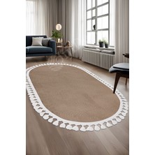 Diji Dekor Halı Cool Kahverengi Sahra Desenli Saçaklı Oval Kesme Yolluk Kilim Salon Halısı Modelleri